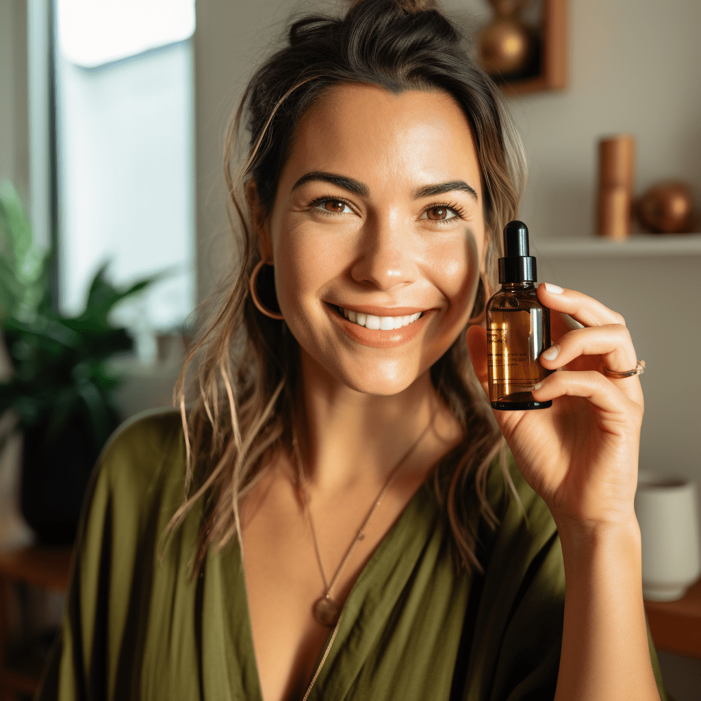 Woman with Hemp Oil Product
