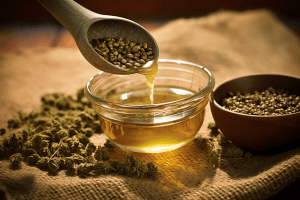 Hemp seed oil being poured