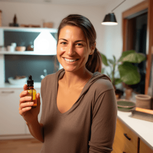 Woman holding CBD oil from Byron Bay