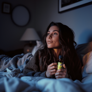 Woman taking CBD oil for insomnia