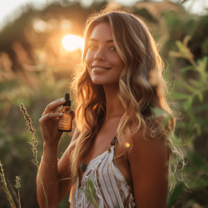 Blonde Woman Holding CBD Product for Blood Pressure