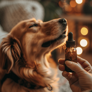 Dog being given CBD oil