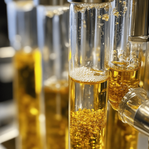 CBD oil being extracted with CO2 gas and bubbling through glass tubes