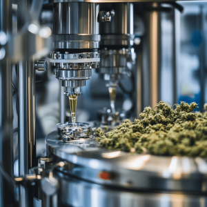 A modern CBD extraction machine filled with hemp buds, prepared to extract pure CBD oil.
