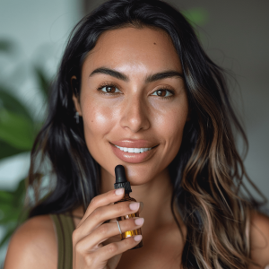 Lady holding CBD product