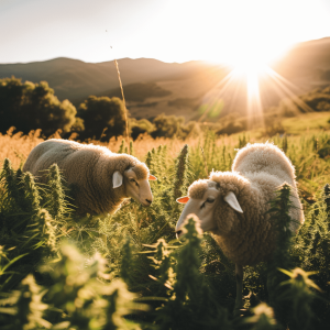 Sheep on a hemp farm