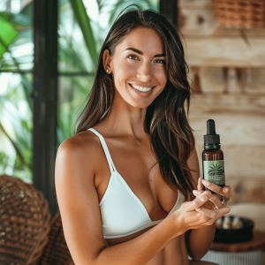 Australian woman holding CBD oil