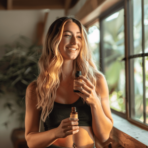 Woman with organic hemp oil